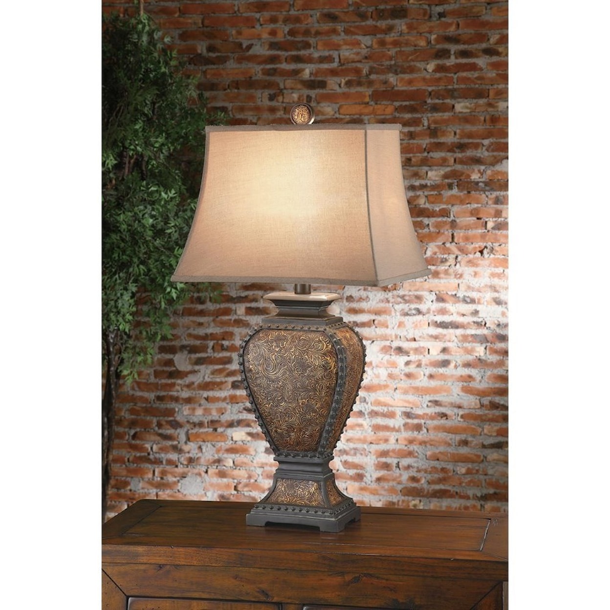 Crestview Collection Lighting Tooled Leather Table Lamp