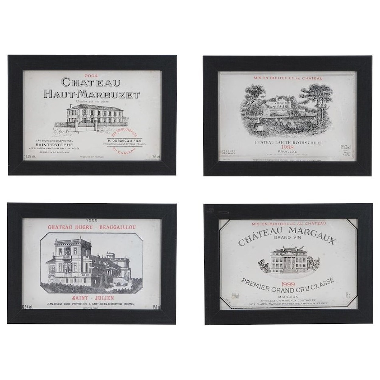Crestview Collection Prints and Paintings Vintage Wine Set 4