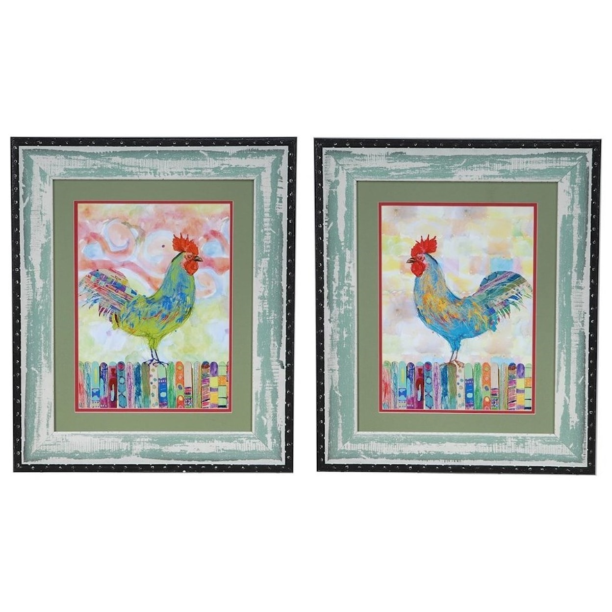 Crestview Collection Prints and Paintings Rooster On  A Fence 1 & 2 Set 2