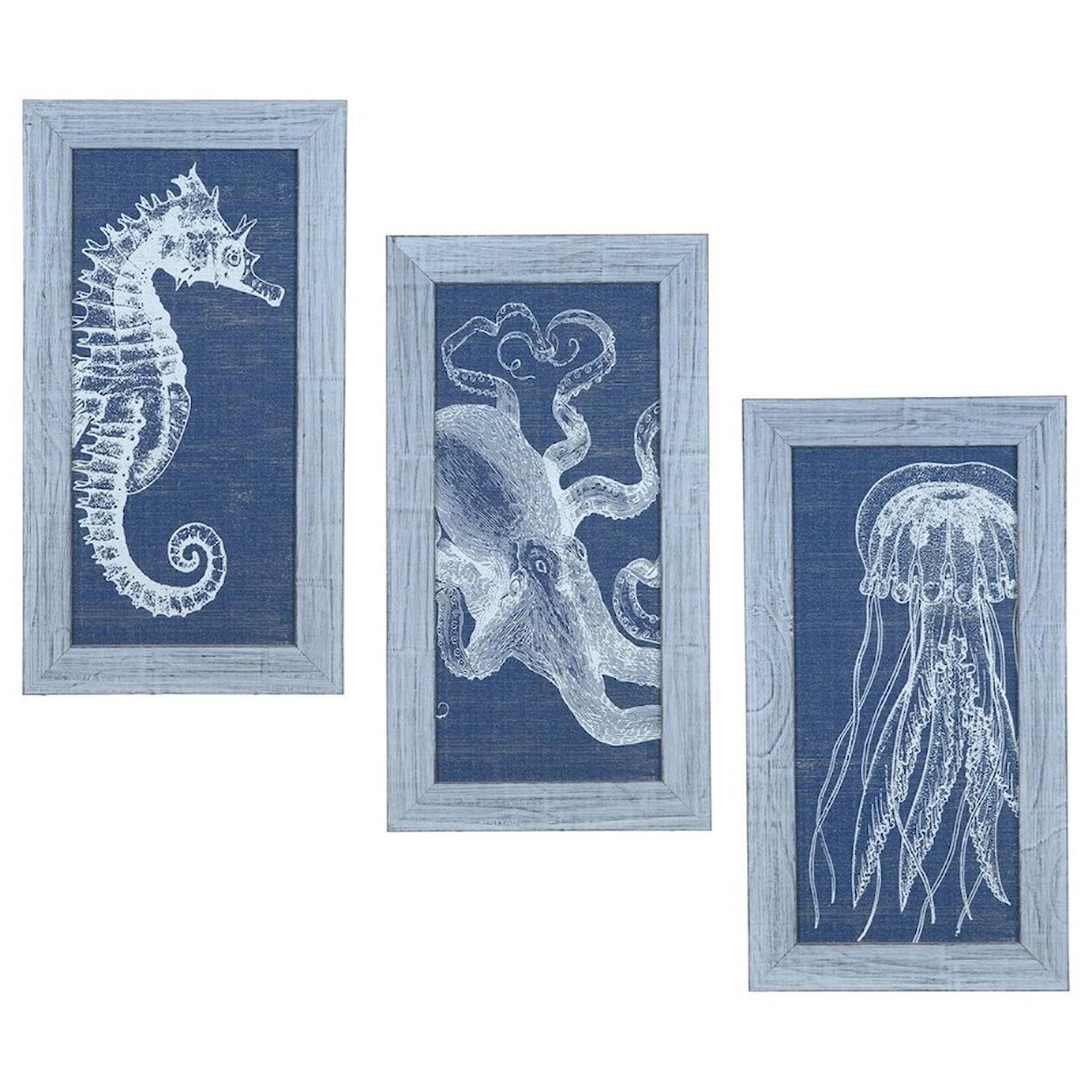 Crestview Collection Prints and Paintings Denim Wash Jelly Fish (Set Of 3)