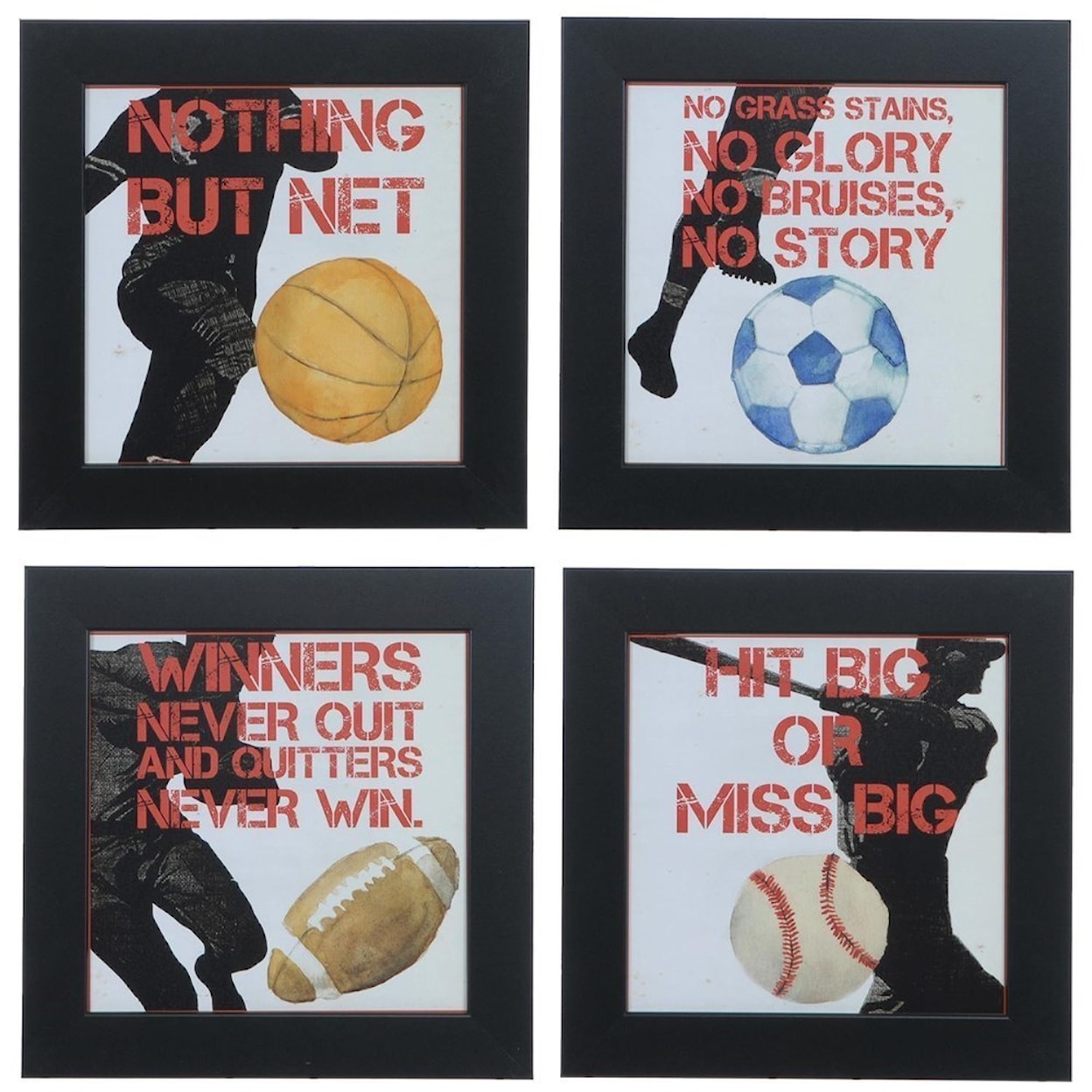 Crestview Collection Prints and Paintings Sports Epigram 1,2,3 & 4 (Set Of 4)