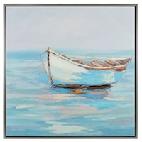 Hand Painted Boat on Canvas with Silver Gallery Frame