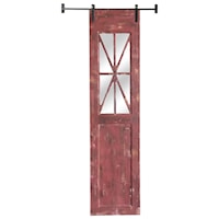 Red Rustic Decorative Barn Door Mirror on Metal Slide