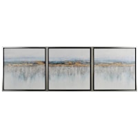Blakeleigh Set of 3 Abstract Paintings on Canvas with Gold Foil Embellishments and Silver Gallery Frame