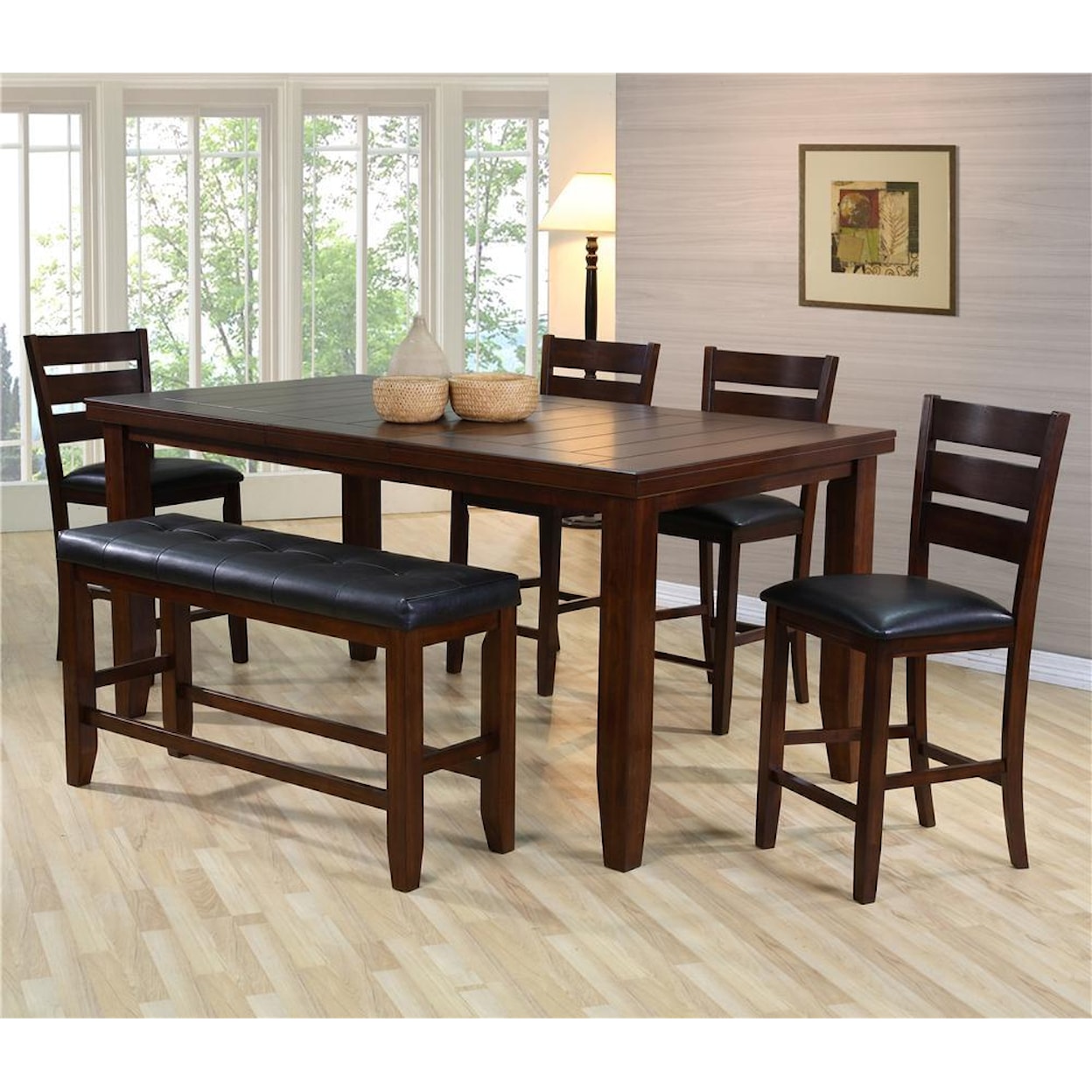 Crown Mark Bardstown Pub Table Set with Four Barstools