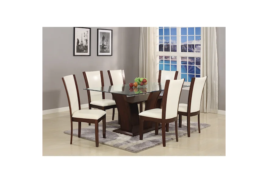 Camelia White 7 Piece Table and Chair Set by Crown Mark at Dream Home Interiors