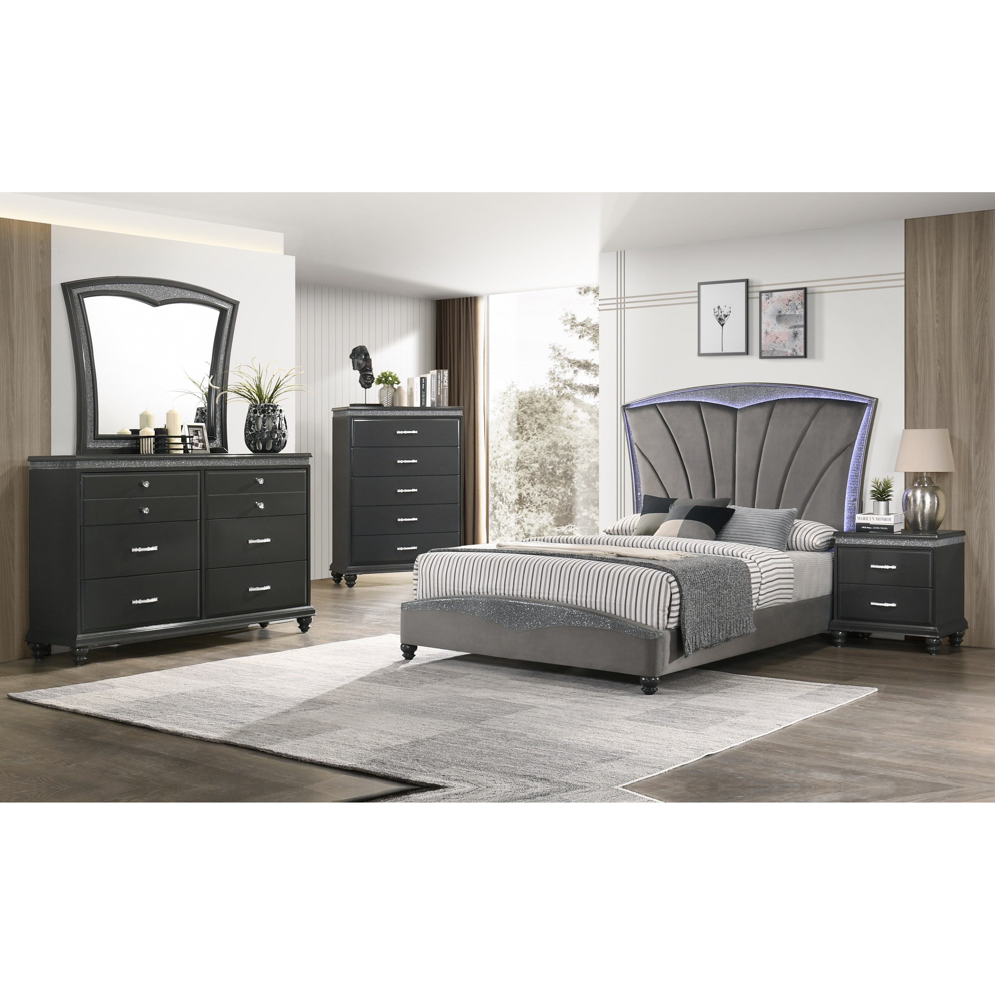 Crown Mark Frampton Glam Chest of Drawers with Bun Feet Royal