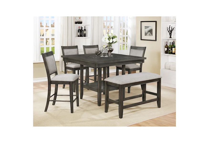 Fulton 6-Pc Counter Height Table, Chair & Bench Set by Crown Mark at Johnny Janosik