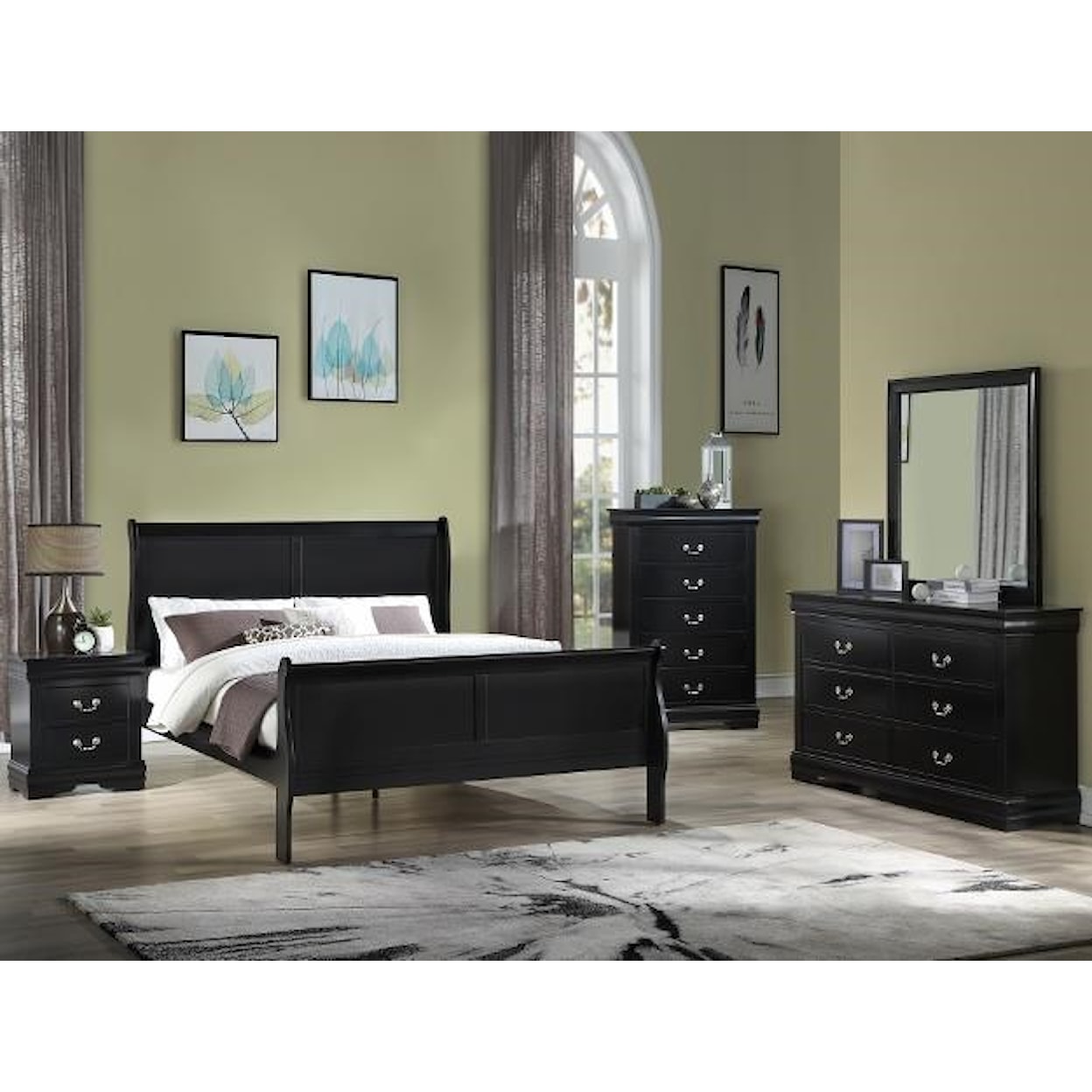 Crown Mark Louis Philippe Queen Panel Bed Package