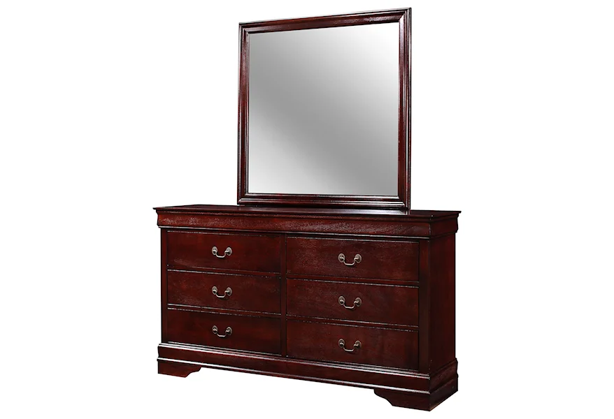 Louis Philip 6 Drawer Dresser with Mirror by Crown Mark at Galleria Furniture, Inc.