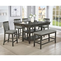 Relaxed Vintage 6 Piece Dining Set with Upholstered Bench