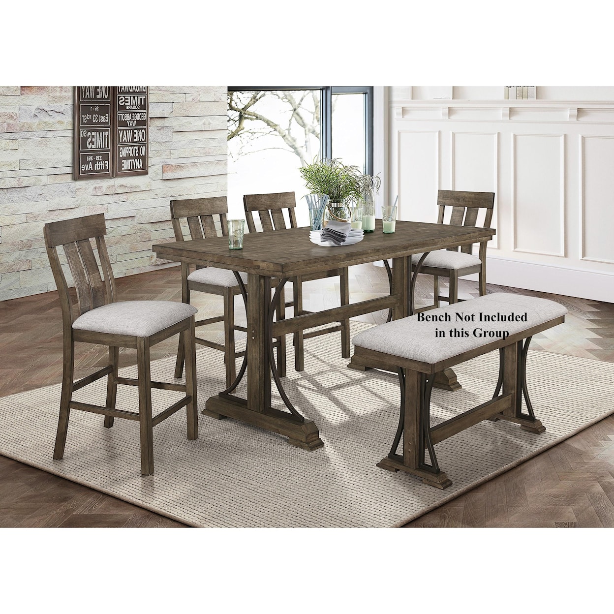Crown Mark Quincy 5 Piece Counter Ht Table and Stool Set