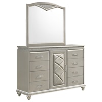 Glam Dresser and Mirror Set with Door and Bun Feet
