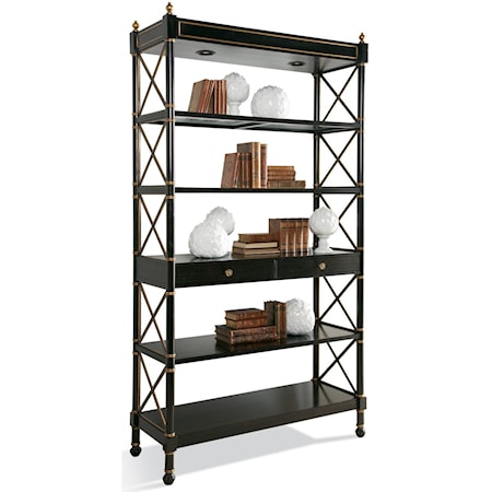 Empire Etagere in Ebony Finish with Aged Gold Accents