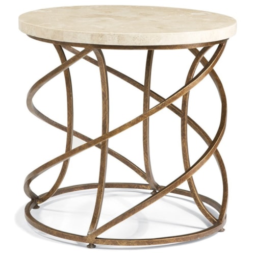 Round Lamp Table with Spiraled Wrought Iron Base