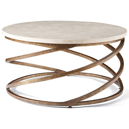 Round Cocktail Table with Spiraled Wrought Iron Base