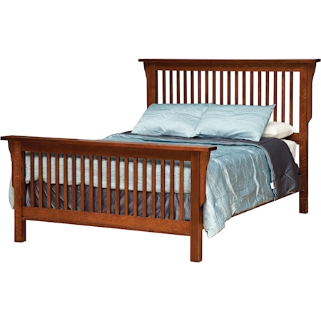 Queen Mission-Style Frame Bed with Headboard & Footboard Slat Detail 