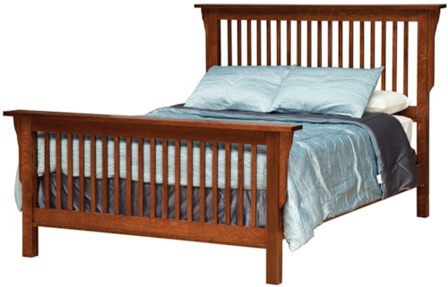 Queen Mission-Style Frame Bed with Headboard & Footboard Slat Detail 