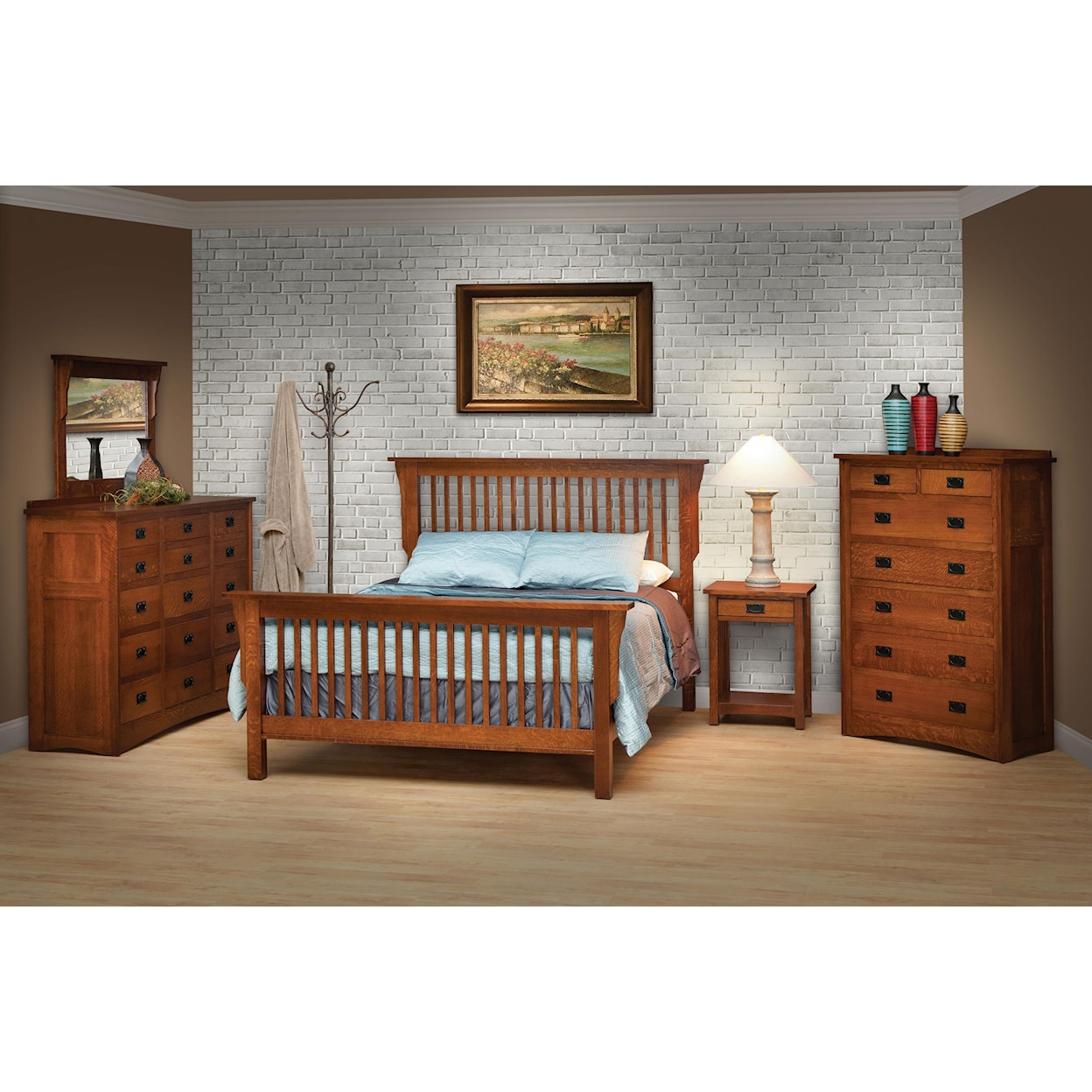 Daniels Amish Mission Triple Dresser with 42 X36 Mirror