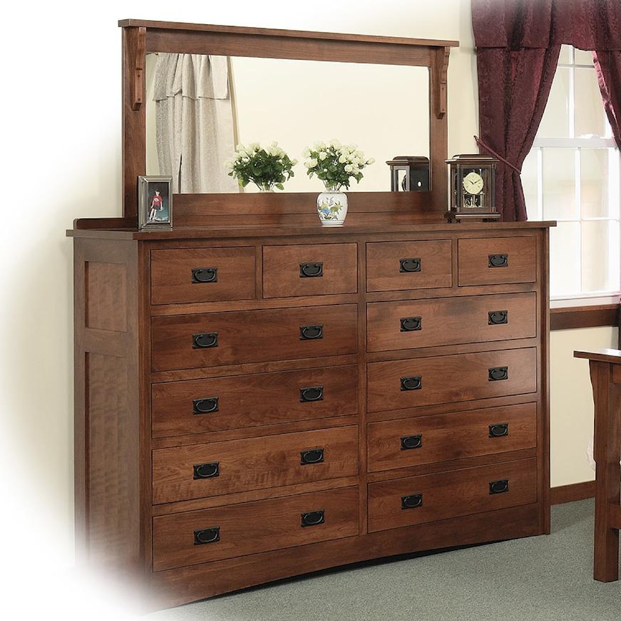 Daniels Amish Mission Double Dresser with 58 X 28 Mirror