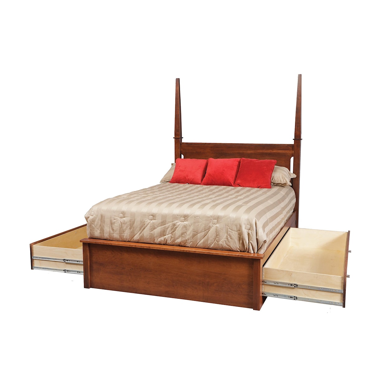 Daniel's Amish Modern Cal King Pedestal Bed W/ Storage Drawers
