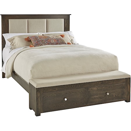 Queen Multi Panel Fabric Bed with Storage Footboard