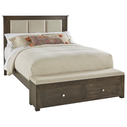 Queen Multi Panel Fabric Bed with Storage Footboard