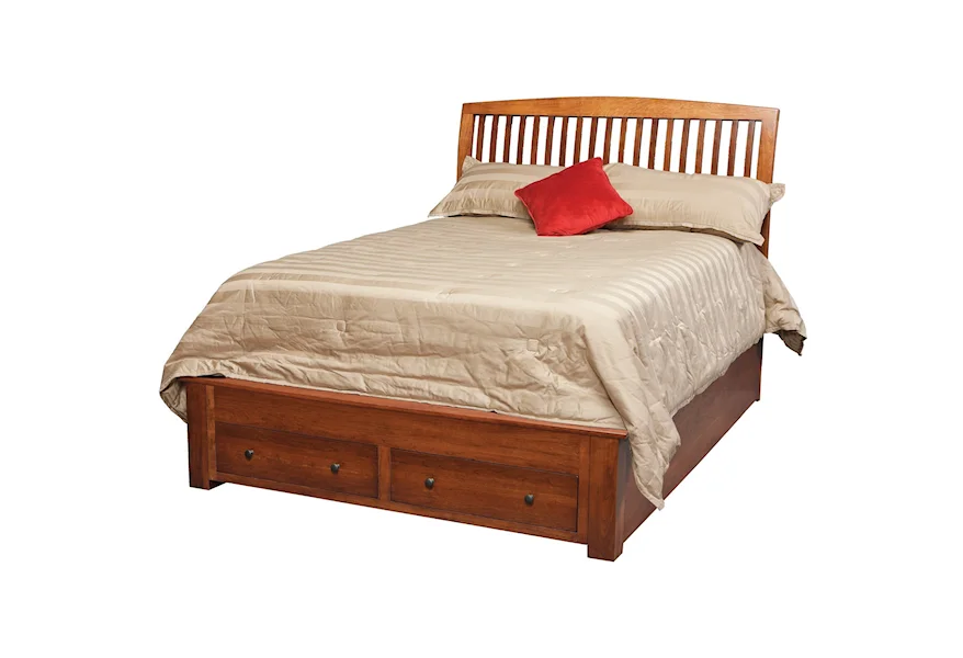 Holmes Queen Pedestal Bed with 2 Footboard Drawers by Daniel's Amish at Saugerties Furniture Mart