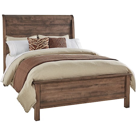 Rustic California King Sleigh Frame Bed with Low Footboard