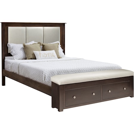 California King Multi Panel Fabric Bed with Storage Footboard