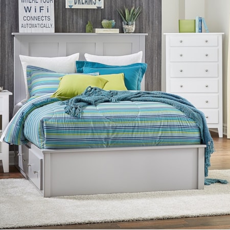 Queen Pedestal Bed w/ 2 Drawers on Each Side