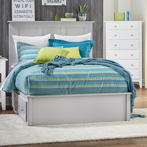 Twin Pedestal Bed with 2 Drawers on 1 Side of Bed