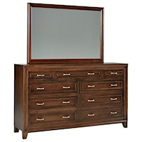 Transitional 9-Drawer Double Dresser and Mirror Set
