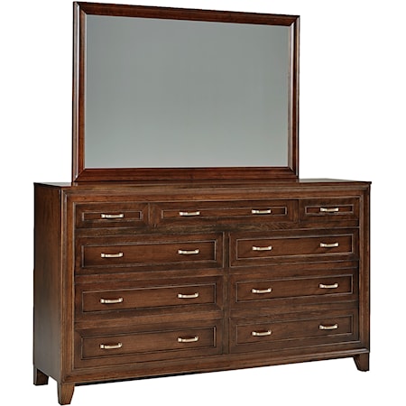 Transitional 9-Drawer Double Dresser and Mirror Set