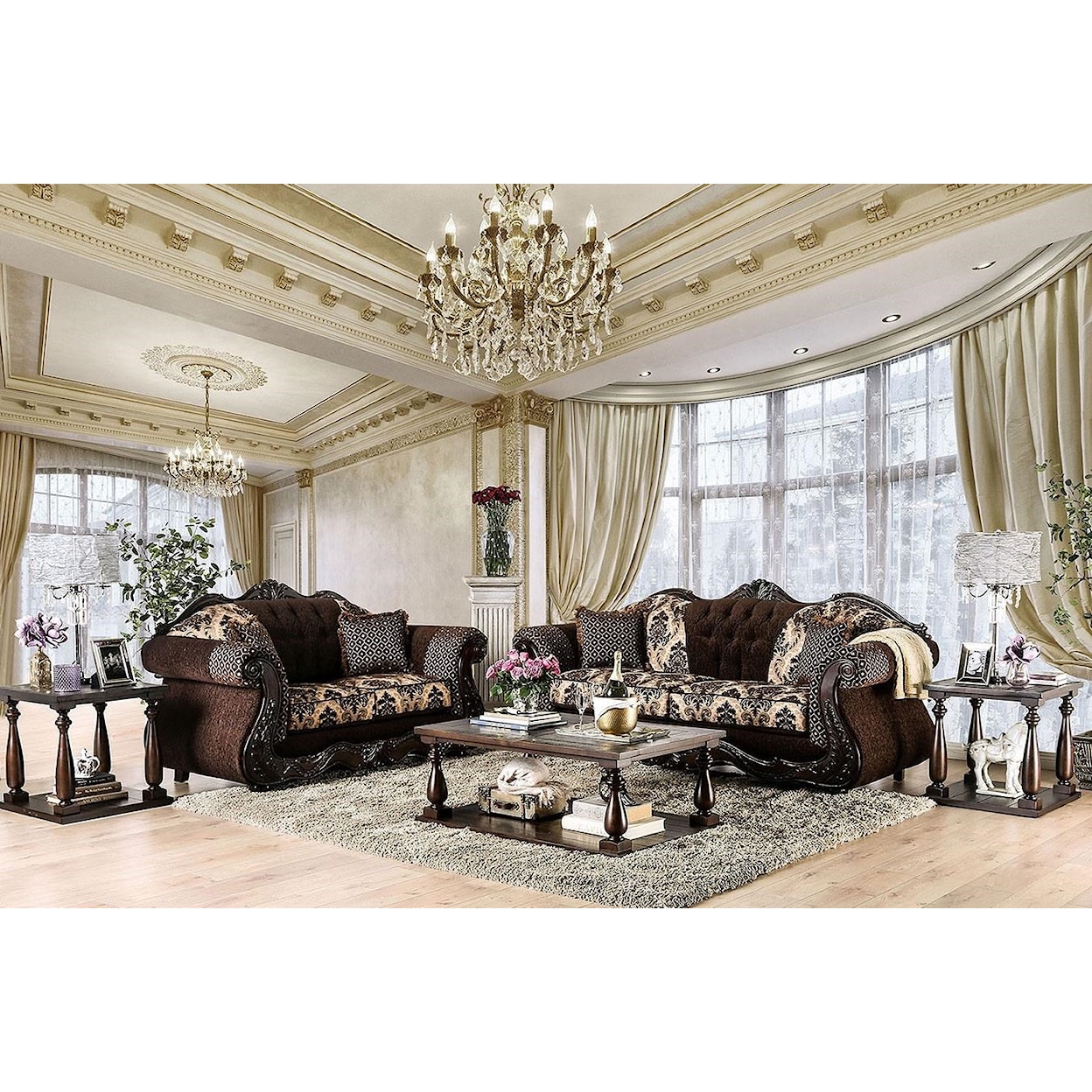 Phoenix Custom Furniture Crystal Crystal Sofa and Love Seat Brown