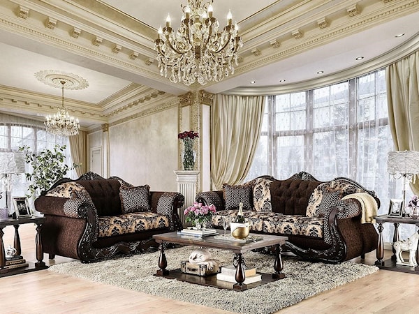 Crystal Sofa and Love Seat Brown