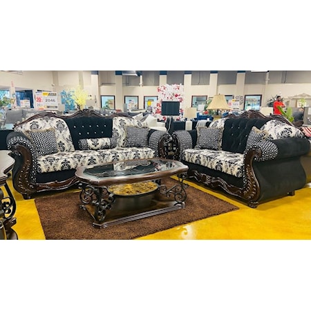 Sofa and Love Seat Black w Crystals