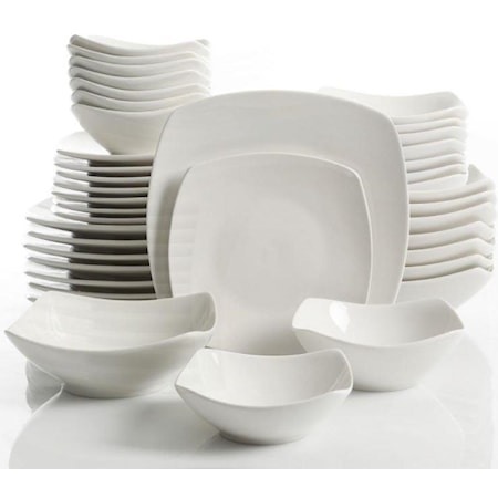 40 Piece Modern White Ceramic Dinnerware Set
