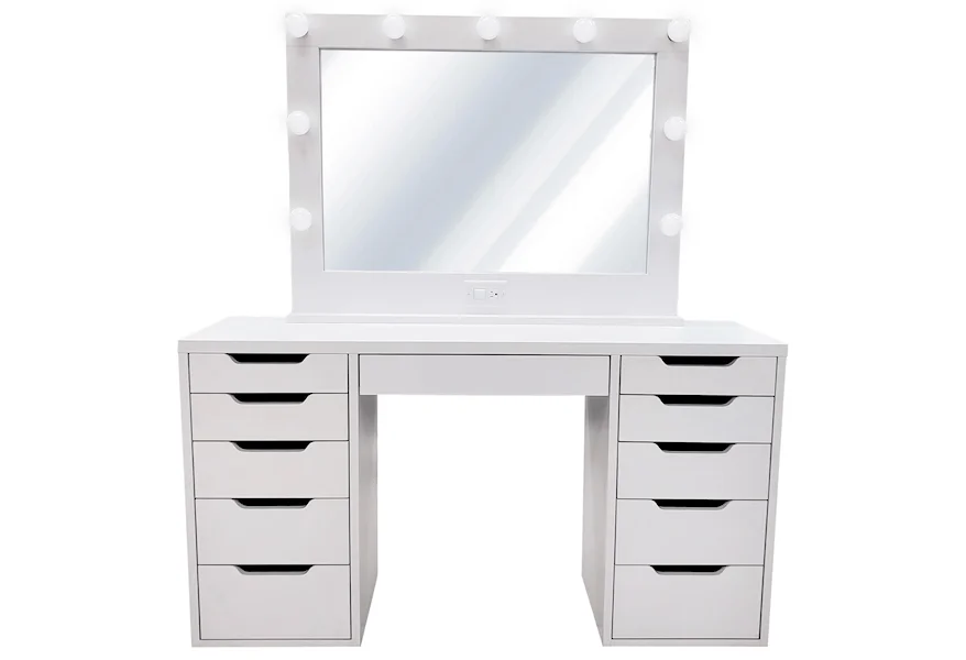 GLAMOUR VANITIES White Vanity with Mirror by Exclusive at Del Sol Furniture