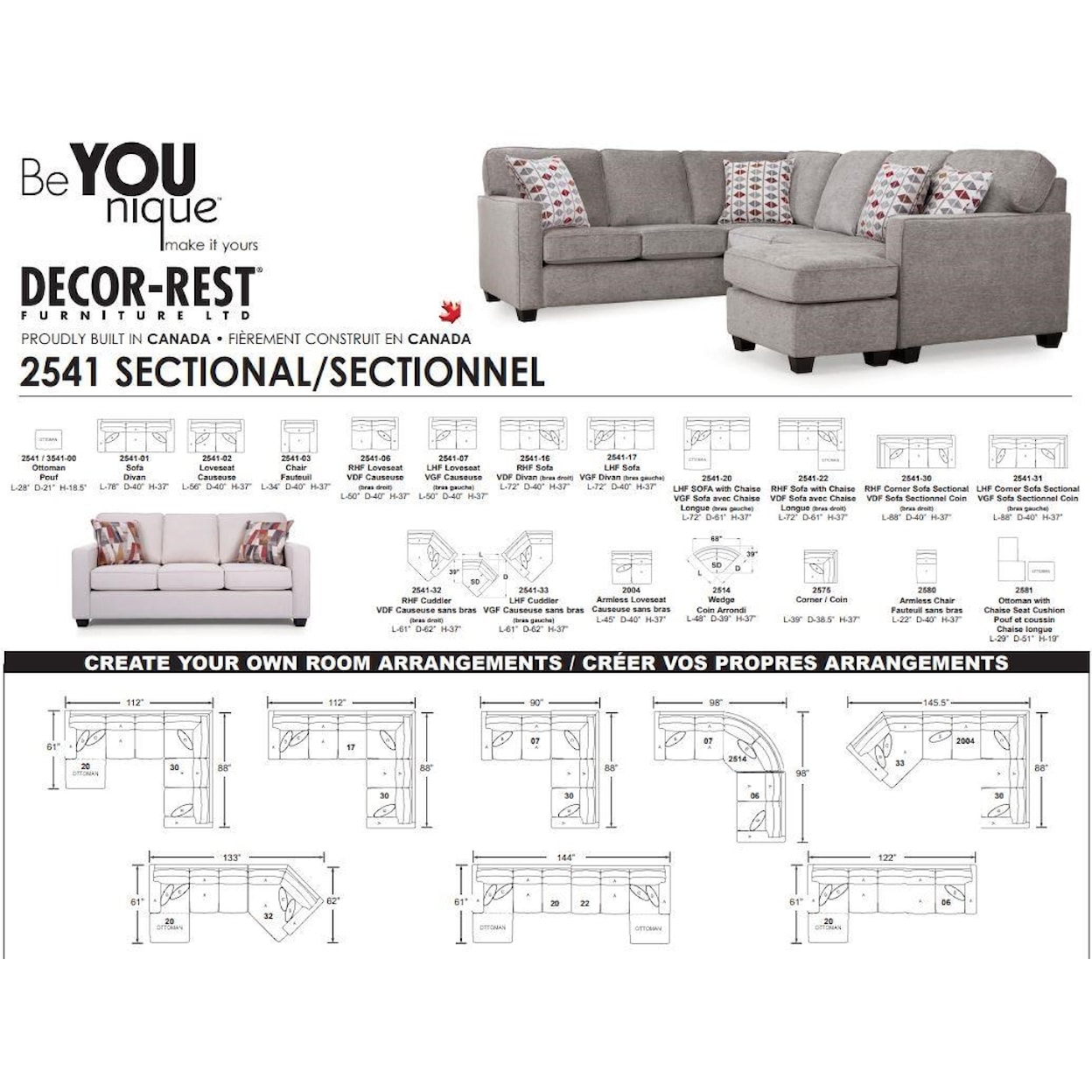 Decor-Rest 2541 2 Piece Sectional