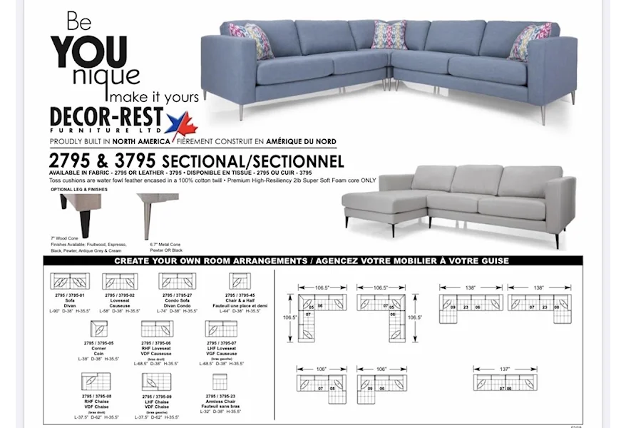 3795 Sectional Sofa by Decor-Rest at Stoney Creek Furniture 
