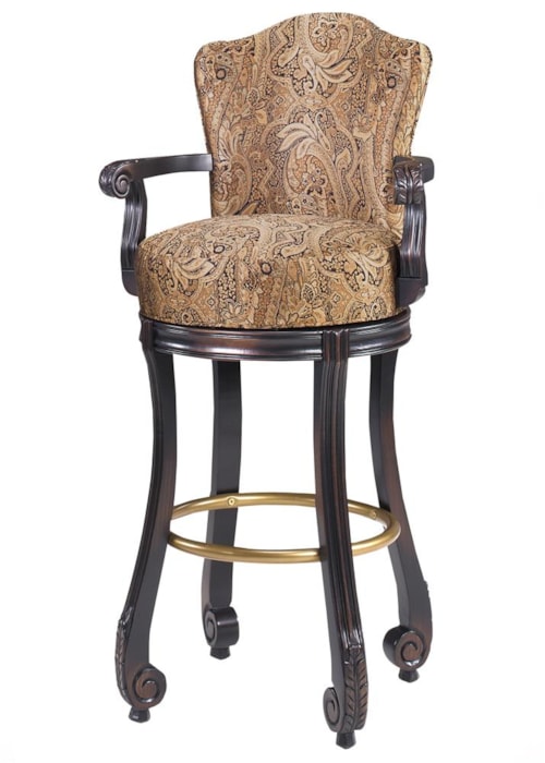 Calais Carved Armed Swivel Bar Height Stool