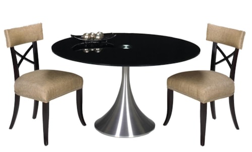 Del Mar Table with Spun Aluminum w/54 Inch Round Silk Screened Black Glass Top