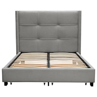 Contemporary Upholstered Queen Platform Bed with 2 Footboard Drawers