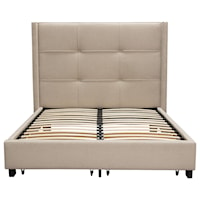 Contemporary Upholstered King Platform Bed with 2 Footboard Drawers