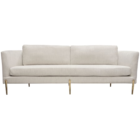 Sofa in Light Cream Fabric with Gold Metal L