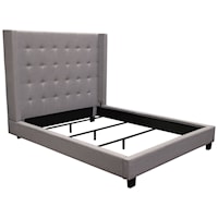 King Tufted Wing Bed in Light Grey Fabric