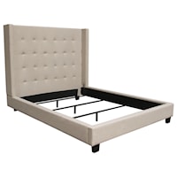 King Tufted Wing Bed in Light Grey Fabric