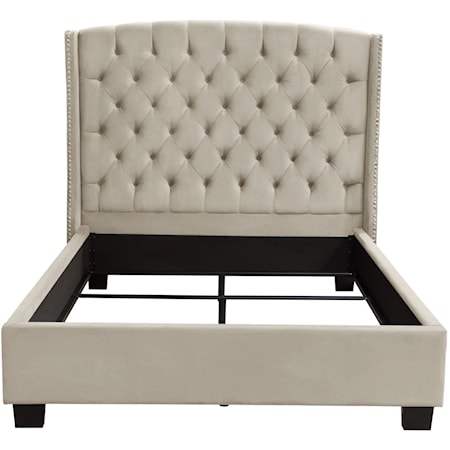 King Upholstered Bed with Tufting and Wings