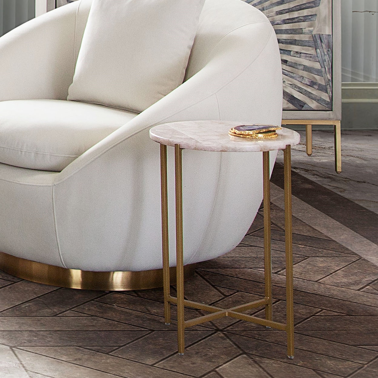Diamond Sofa Furniture Mika Round Accent Table w/ Rose Quartz Top
